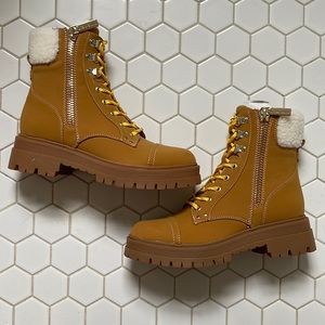 Nine West Sherpa Pike Combat Boots -Medium Natural